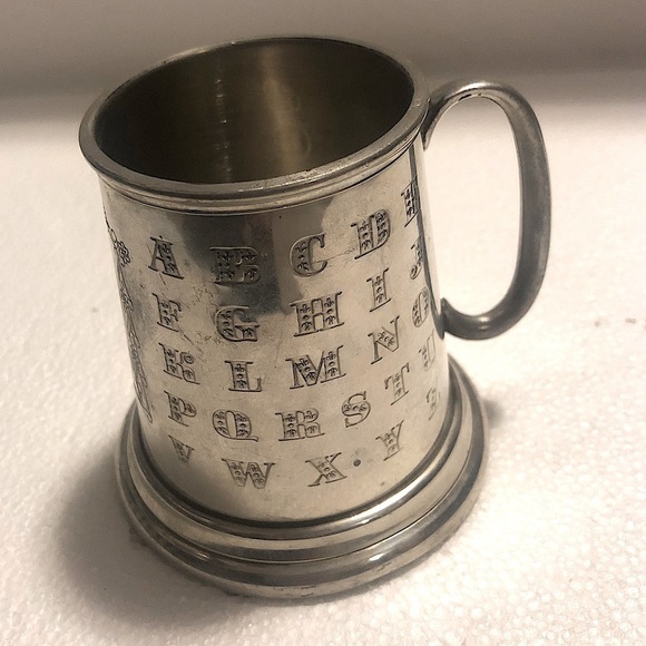 Vtg Birks Pewter Childs Mini Cup Mug Alphabet Letters Numbers Space To Engrave - Picture 2 of 9